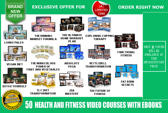 Offer 50 Health and Fitness Video Course Pack - V3 + 10 Audio Books, 100 Latest eBooks as a Bonus
