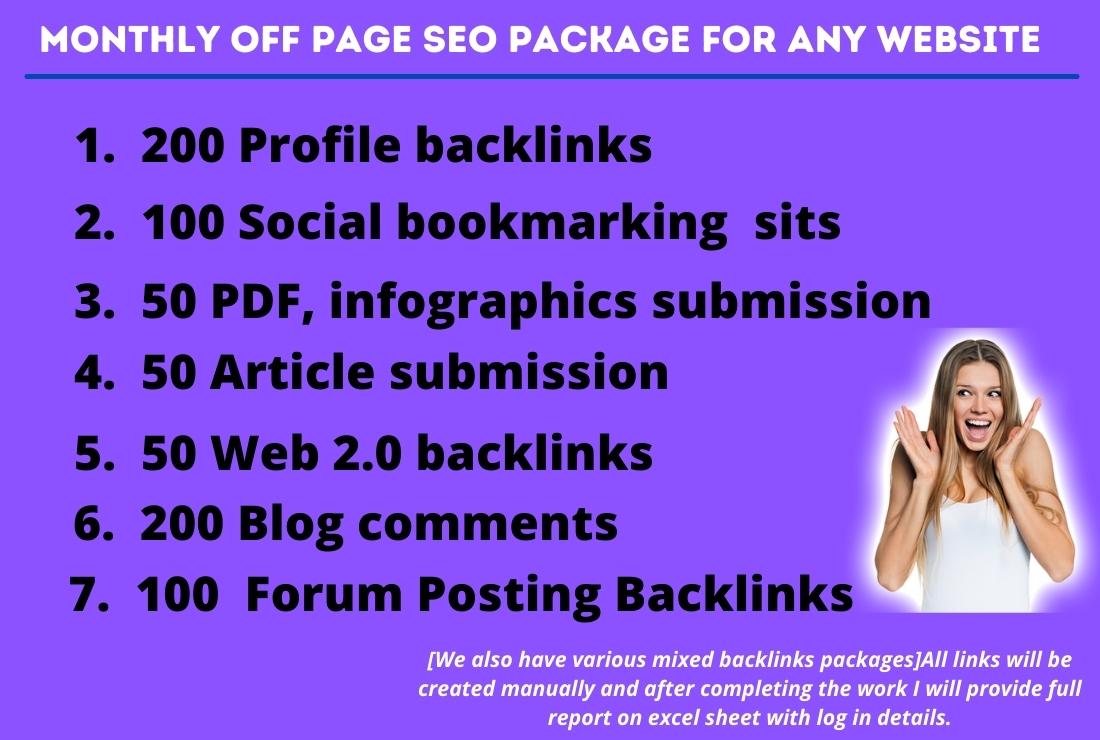 Monthly full off page SEO service with High Quality 750 backlink
