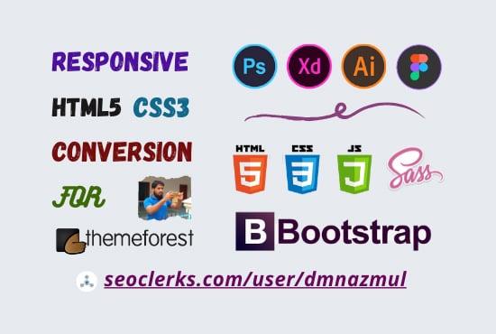 Convert PSD, xd, ai, Figma to HTML responsive bootstrap 3/4/5 for TF