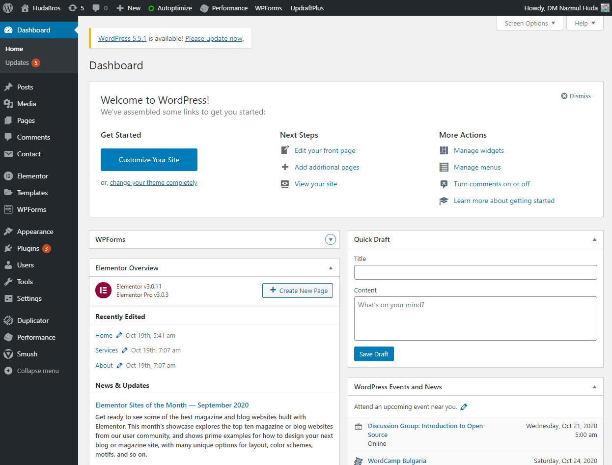 Install WordPress, theme, and plugins, do demo upload and customize