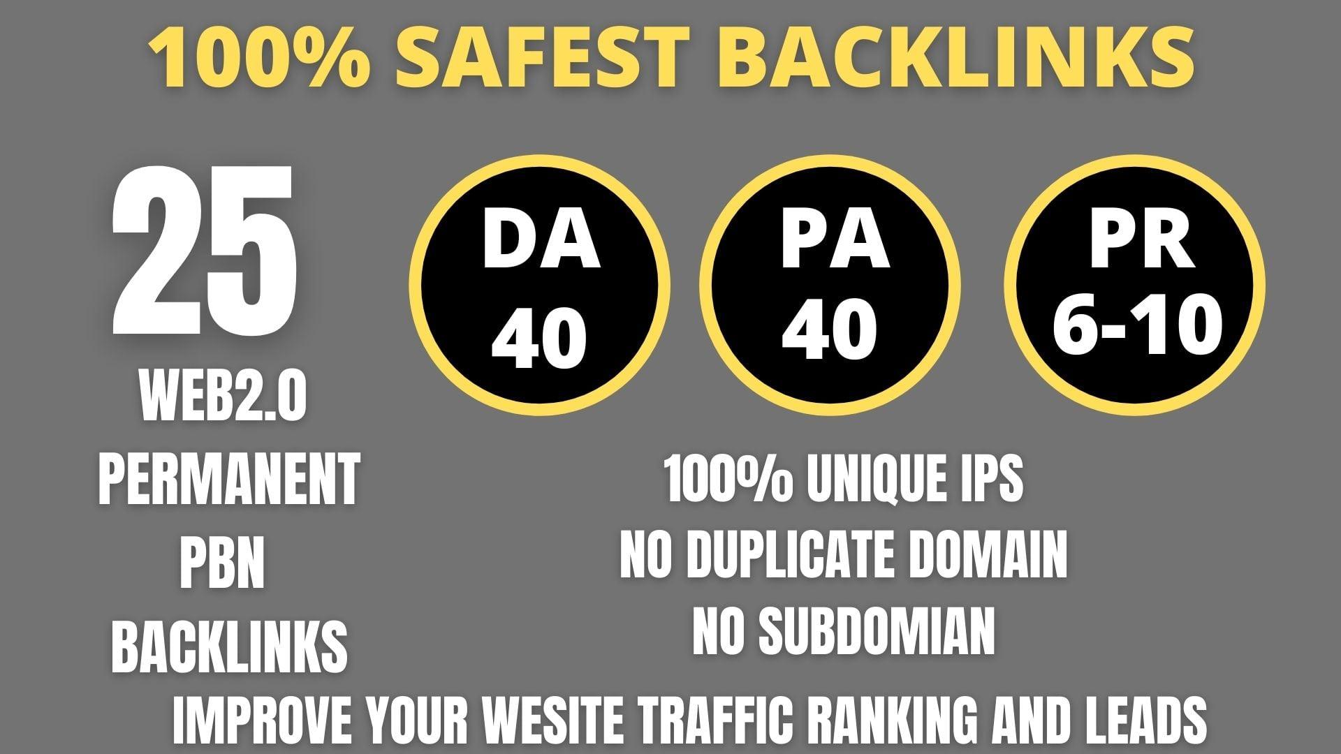 I WILL DO 25+ Permanent Web2.0 Backlink with High DA/PA/TF/CF On your homepage with unique website
