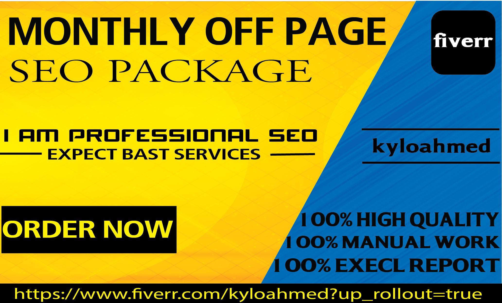 I will provide monthly off page seo package for your website ranking