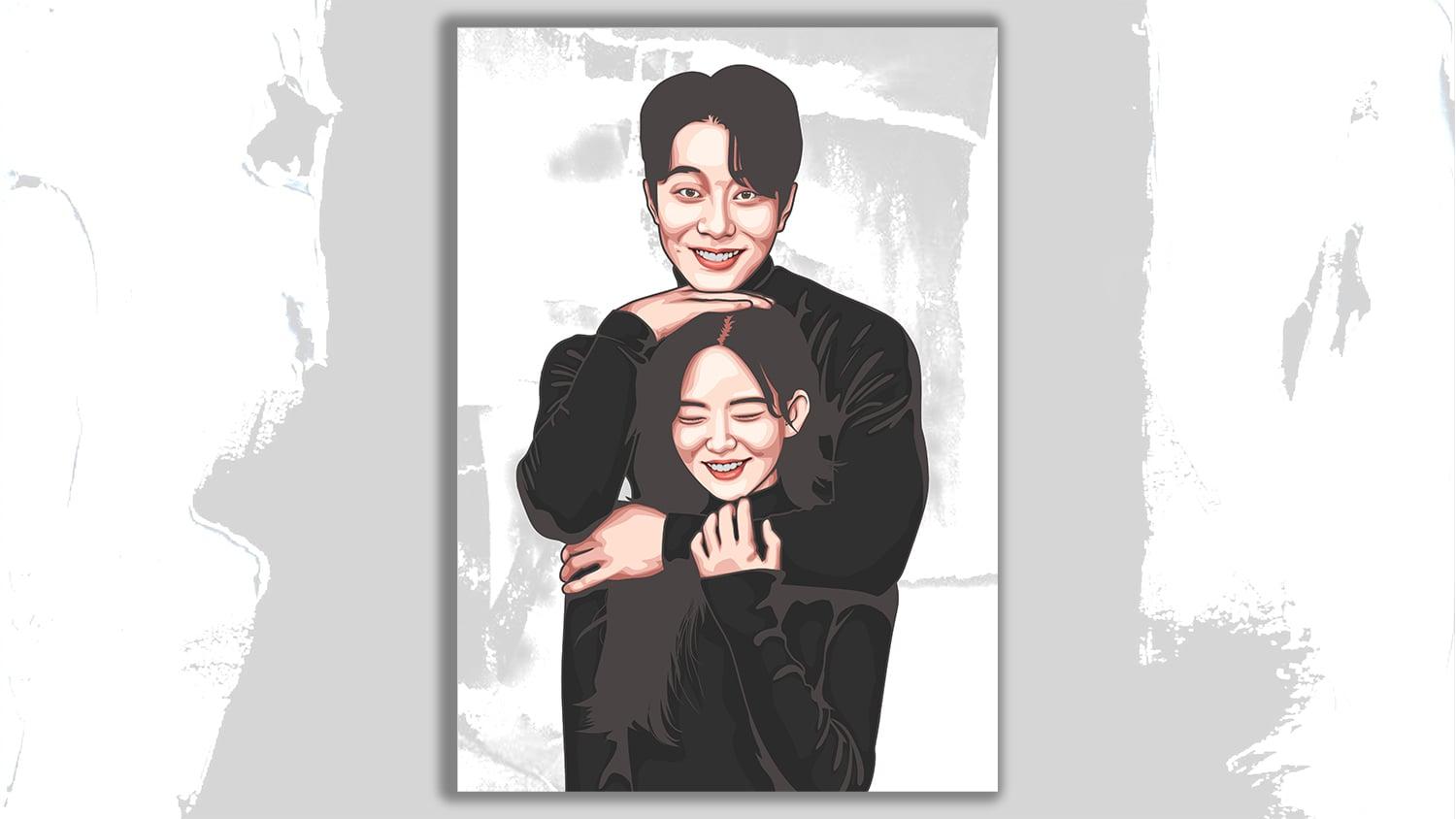 I will draw cute couple vector art portrait