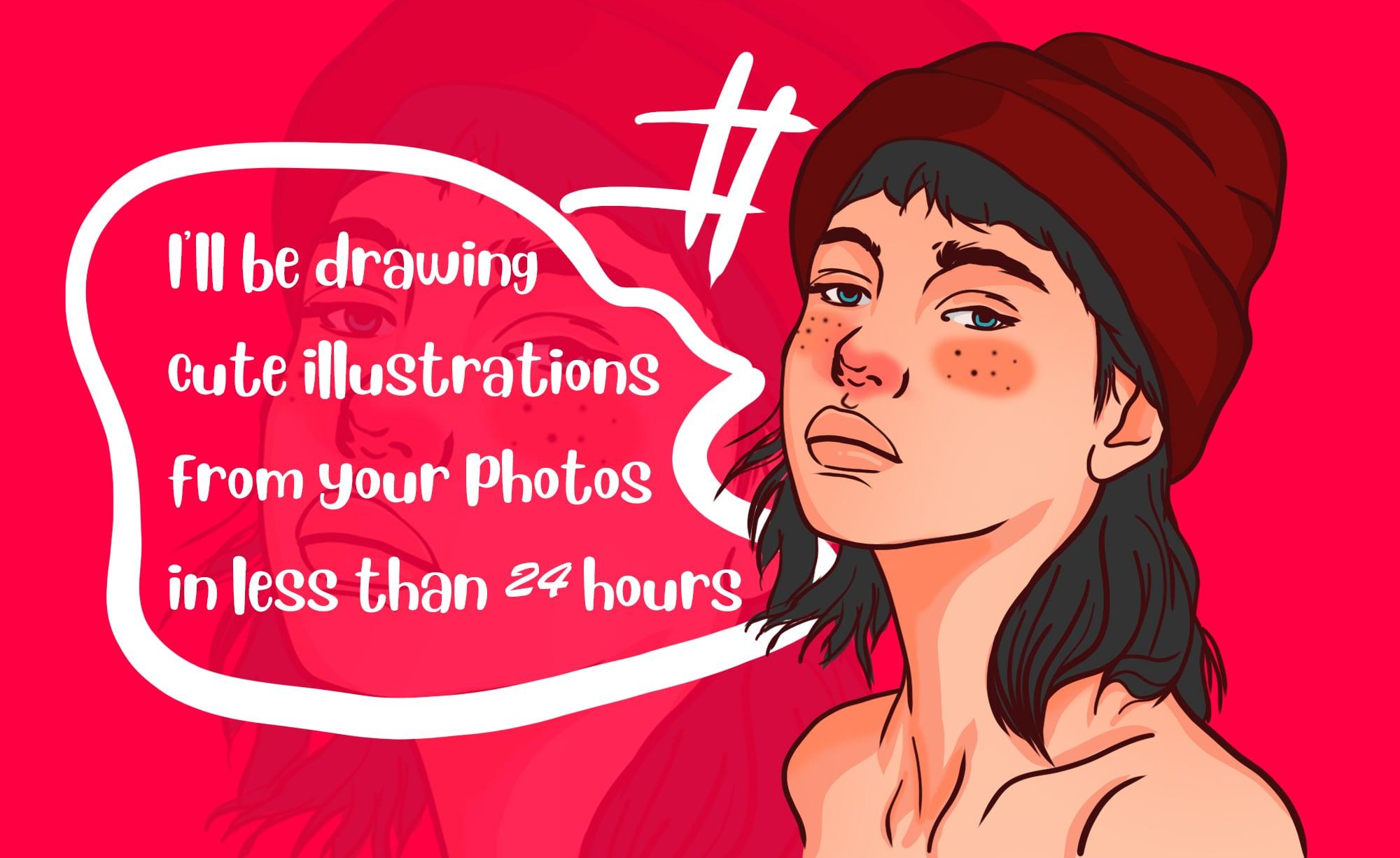 I will draw a cute illustration portrait with my style