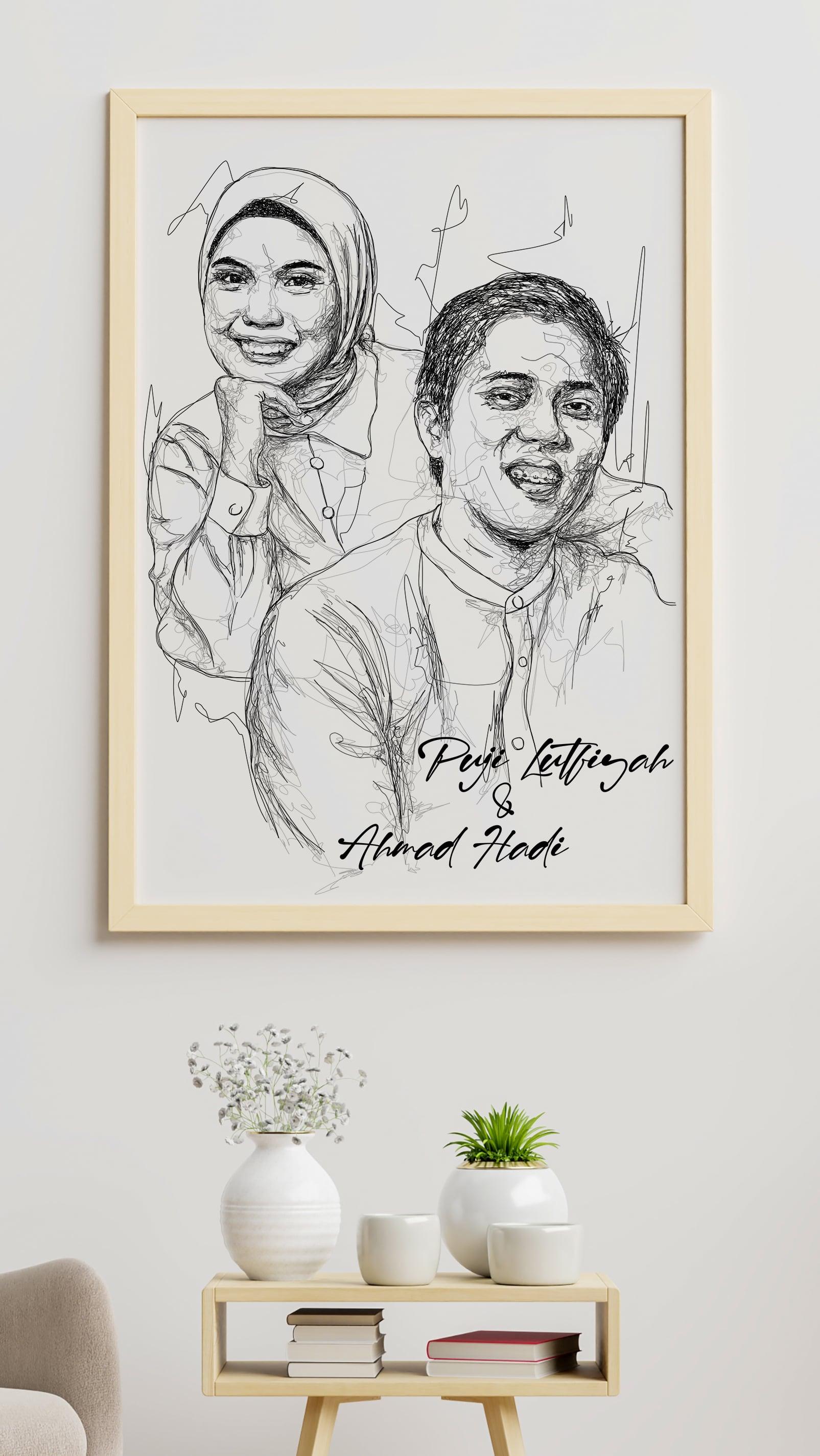 I will draw your scribble art portrait with my line style