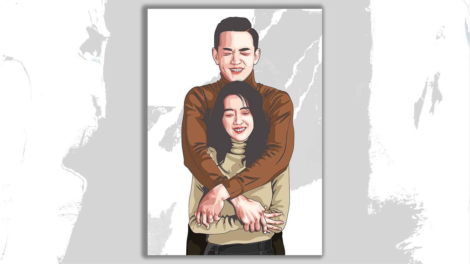 I will draw cute couple vector art portrait