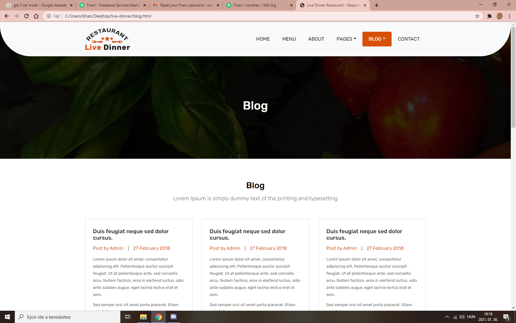 Restaurant Web Design with Adobe XD, HTML5, CSS3, JavaScript