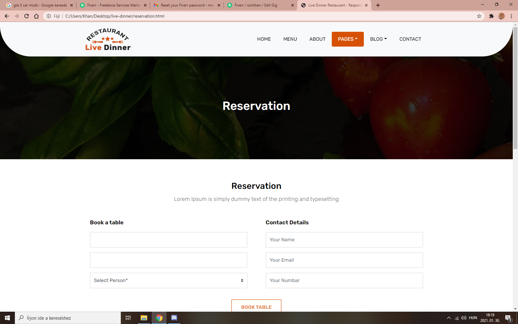 Restaurant Web Design with Adobe XD, HTML5, CSS3, JavaScript