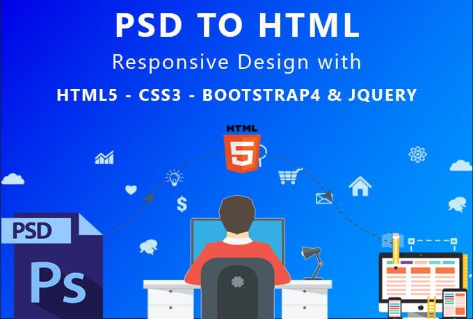  convert PSD TO HTML xd to html, sketch to html responsive bootstrap 4