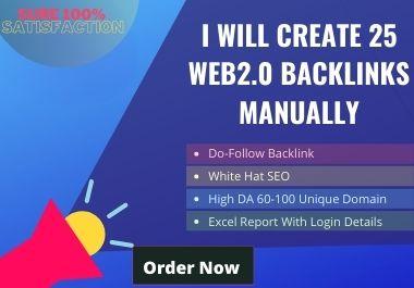 I will create 25 web2.0 backlinks manually. 