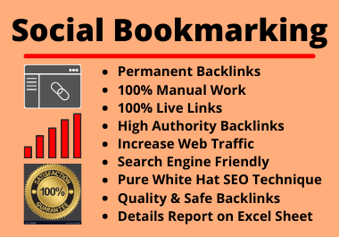 50 Social Bookmarks High Authority Permanent Unique Manual Backlinks for your Website