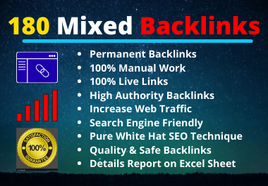 180 Mixed Backlinks High Authority Permanent Natural High Quality Link Building Rank Your Website