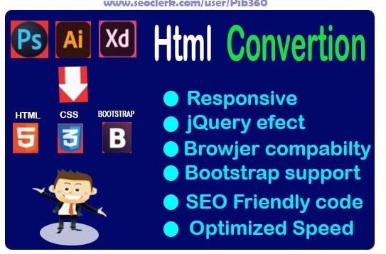 I will design a responsive web page or site by converting JPG, PSD, XD, AI to HTML 