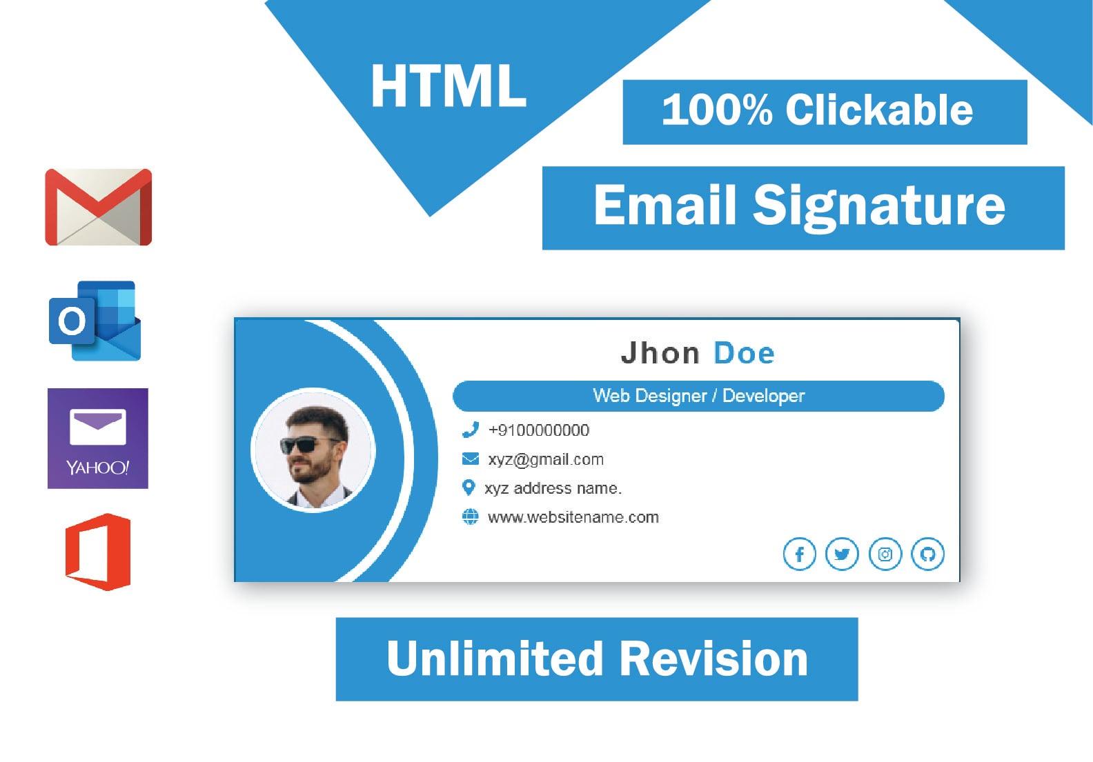 I will design email signature in HTML, clickable email signature
