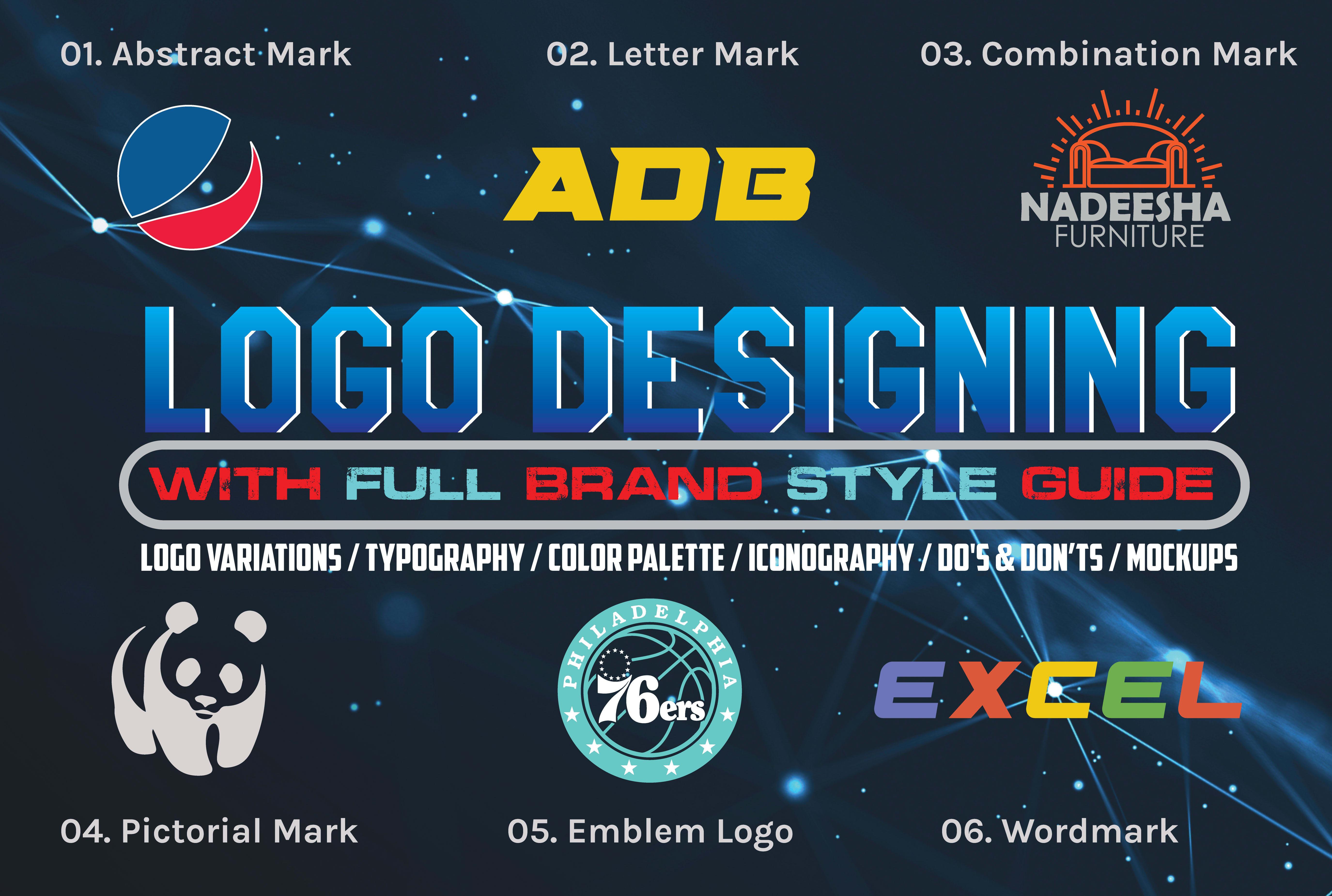 I will design amazing modern minimalist logo with brand book