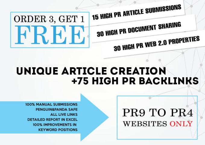 I will write and create 75 high da backlinks in pr 9 to 4 sites manually