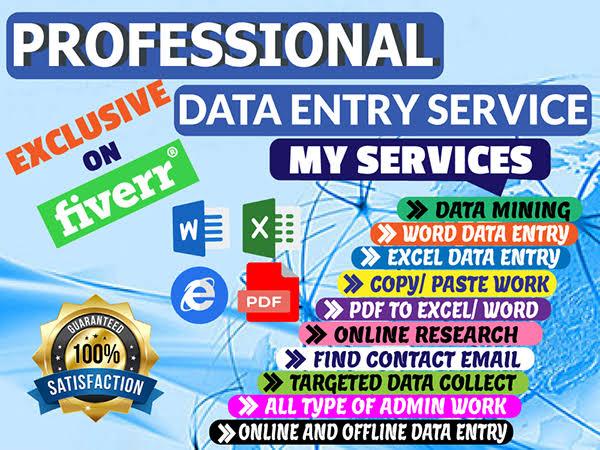 I will do data scriping, data entry,web research