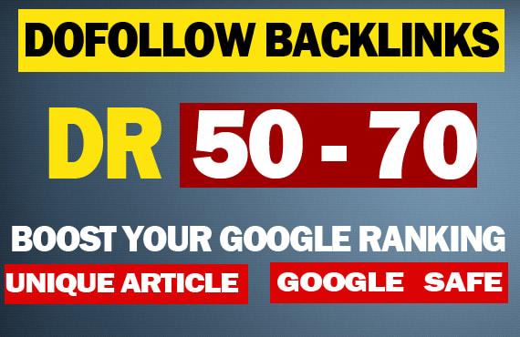 I will build 50 high authority DR 50 to 70 dofollow backlinks off page seo