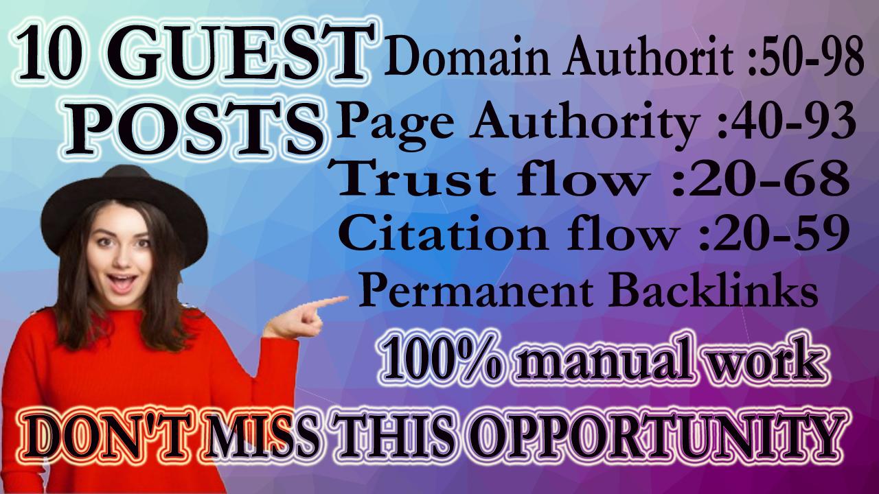I will Write And Publish 10 Guest Posts on 10 High Actual DA PA Rank your website