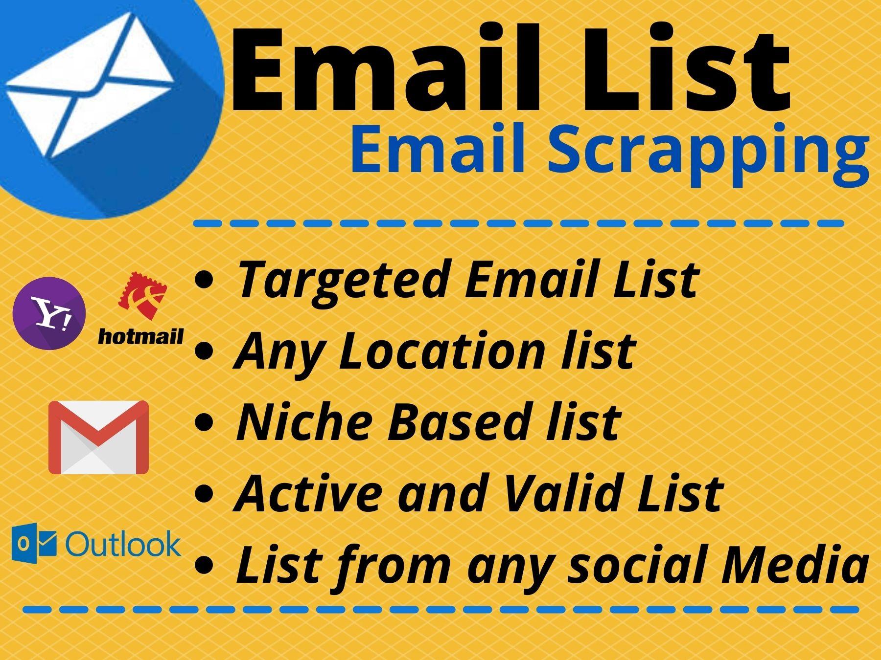 I will provide 50k active and valid Email list from your targeted niche and location 