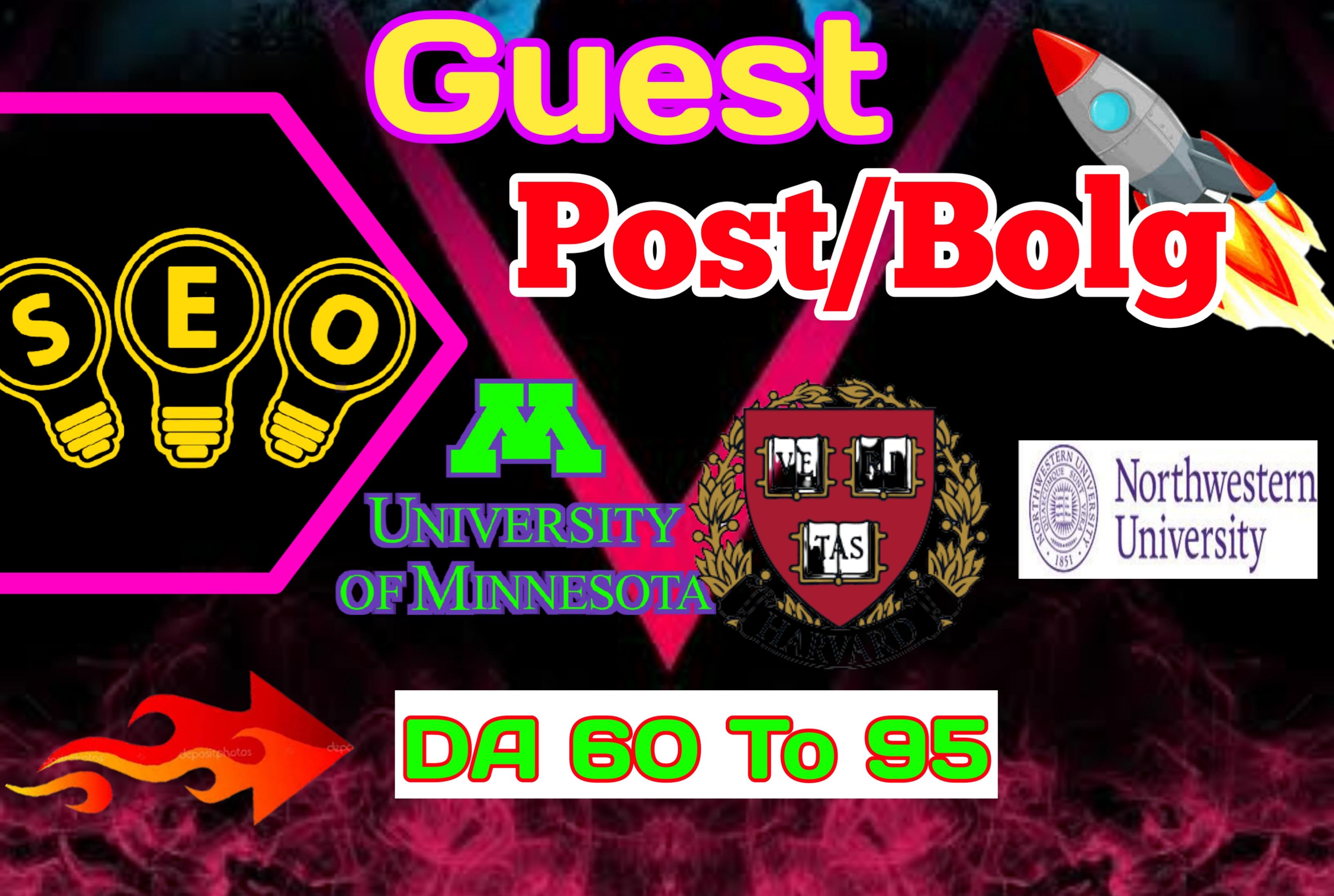 I will write and publish 25 guest post on high DA60 with do follow and no follow links to rank your 
