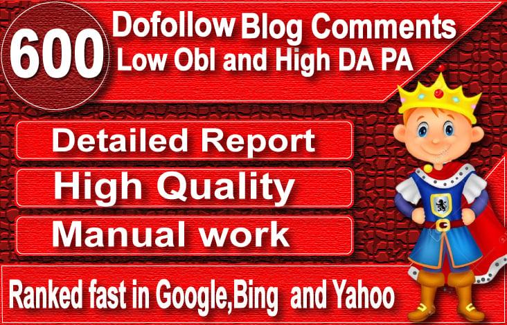 I will provide 600 dofollow blog comment backlinks on high da sites