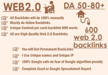  I will manually create 600 high da super web 2 0 backlinks