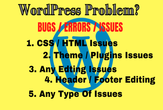 I will fix wordpress issues, error, bugs, in 5 hours