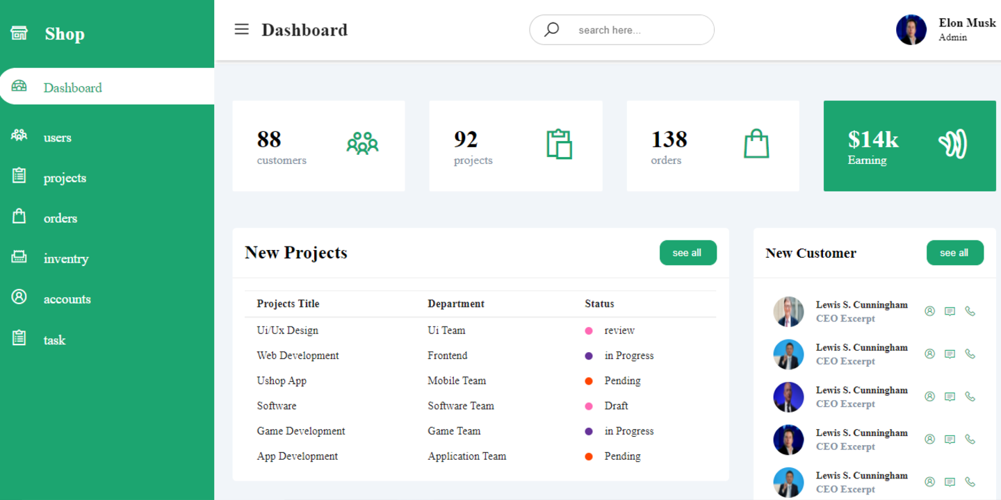 admin dashboard for woocommerce or ecommerce websites 