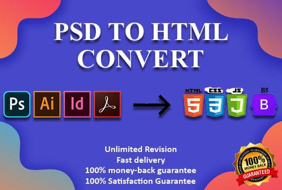 I will convert psd to html, xd to html with responsive bootstrap 4