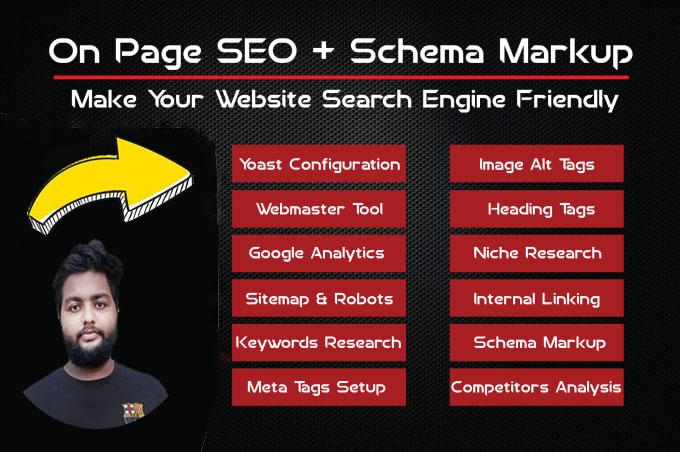 I will do wordpress yoast SEO on page optimization, images alt tags and schema markup