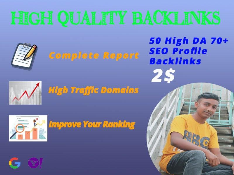 50 High DA 70+ SEO Profile Backlinks 