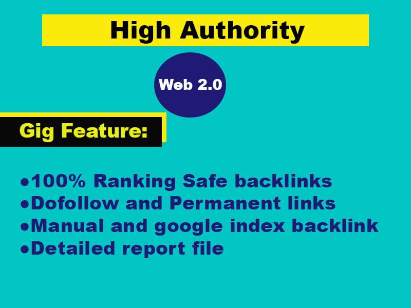 I will Build up manually 25 High DA, Dofollow Web 2.0 Backlinks with Login, Targeted keyword, image 