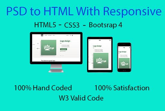 I will convert psd to html, xd to html, jpg to html, png to html, pdf to html with responsive