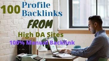 Create 100 SEO manual link building high da do follow profile backlinks