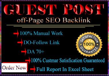 15 High quality Guest Post SEO Backlink with Dofollow links DA-70 , PA-60 Plus 