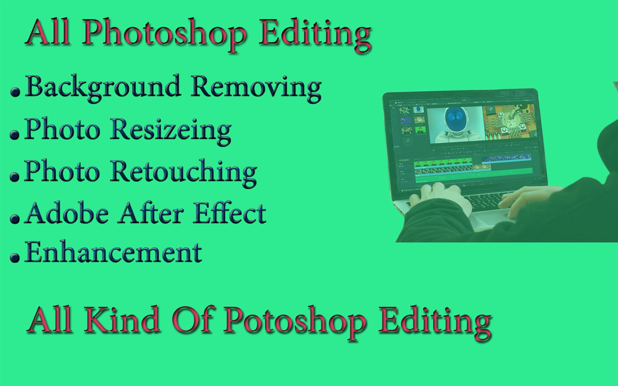 All Kind of Photoshop Editing. I can do background removed,logo design,flyers design,poster design,