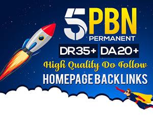  Build 5 PBN High Quality DR50+& DA20+ Backlinks Dofollow Permanent Homepage