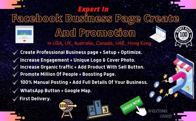 I will Create a Professional Facebook business page, design and all setup.
