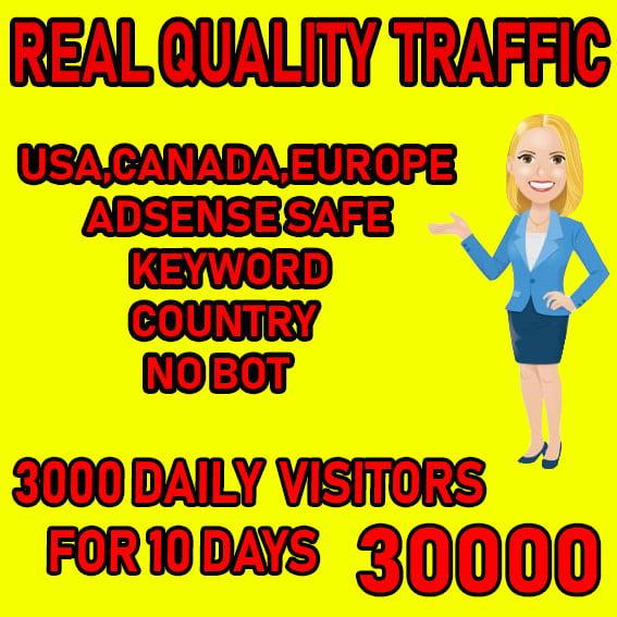I will send 10000 real visitors from USA, Canada, Europe