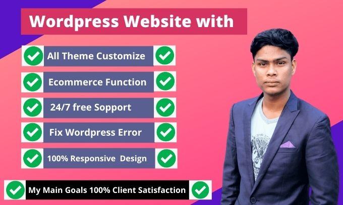 I will build wordpress website responsive design wordpress theme customization