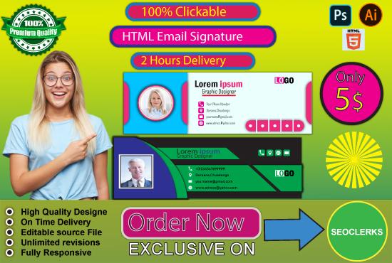 I will do a professional clickable HTML email signature