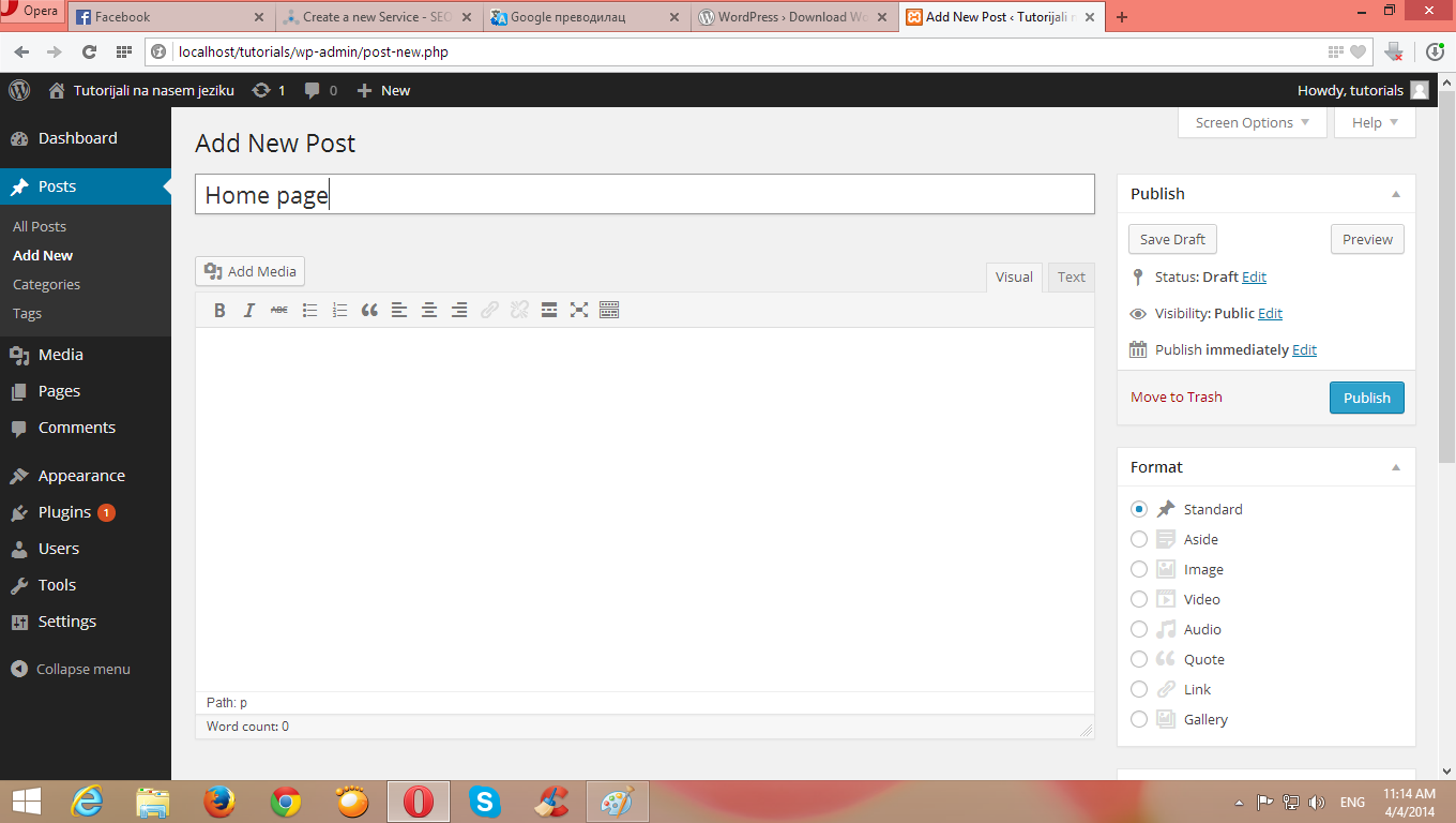 Creating a web site through the CMS system