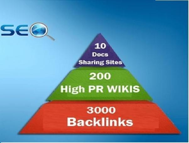 I will Create seo linkpyramid 10 docs or pdf sharing sites, 200 high pr wiki 3000 backlinks 
