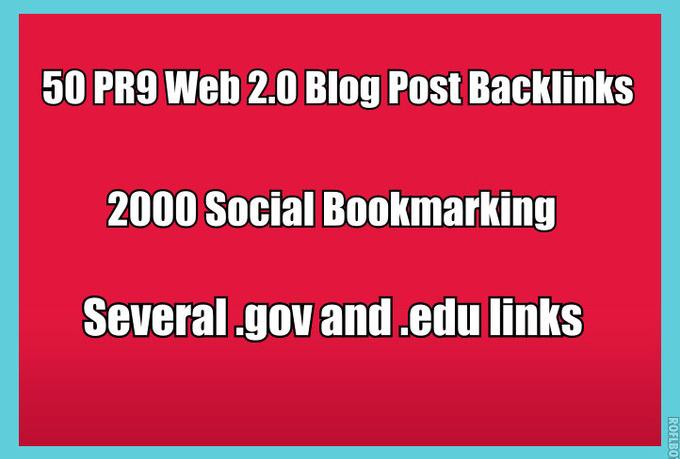 manually Create 50 PR9 Web20 Blog Post Backlinks Plus 2000 Social bookmarking 