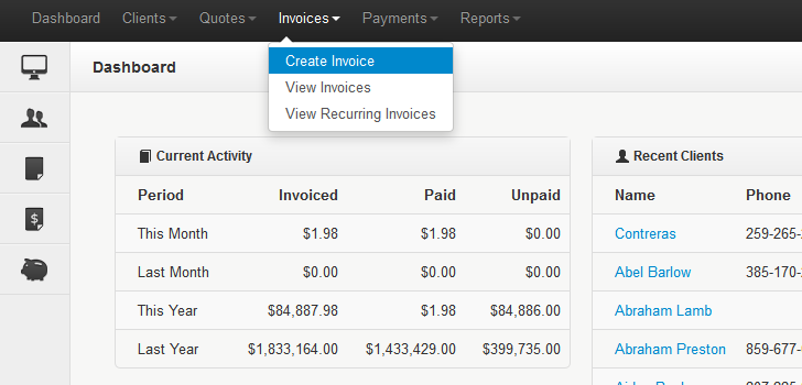 Invoice Management System, Create & sent invoice, Clients Billing Management