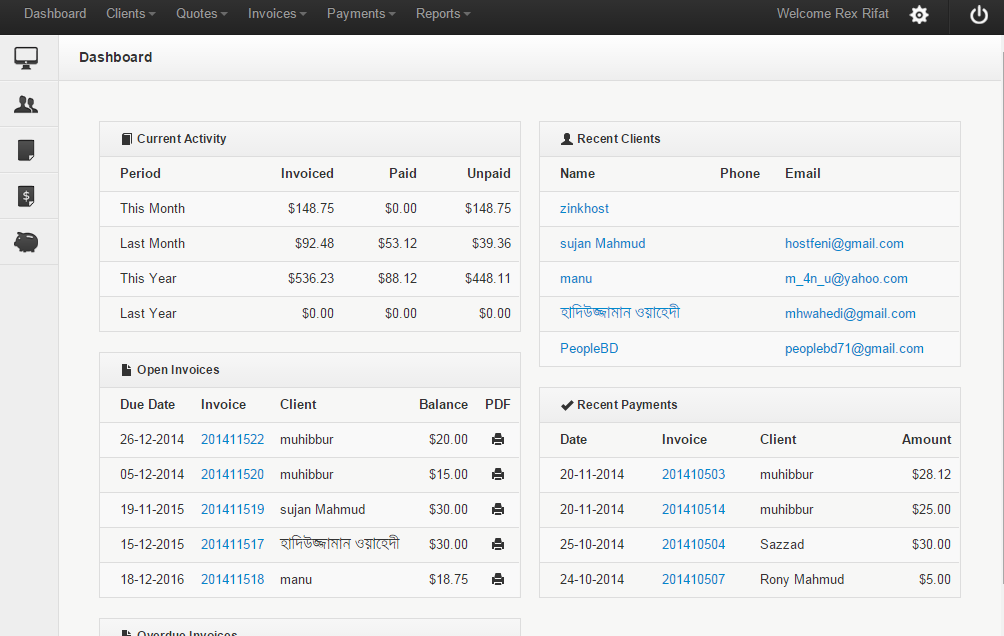 Invoice Management System, Create & sent invoice, Clients Billing Management