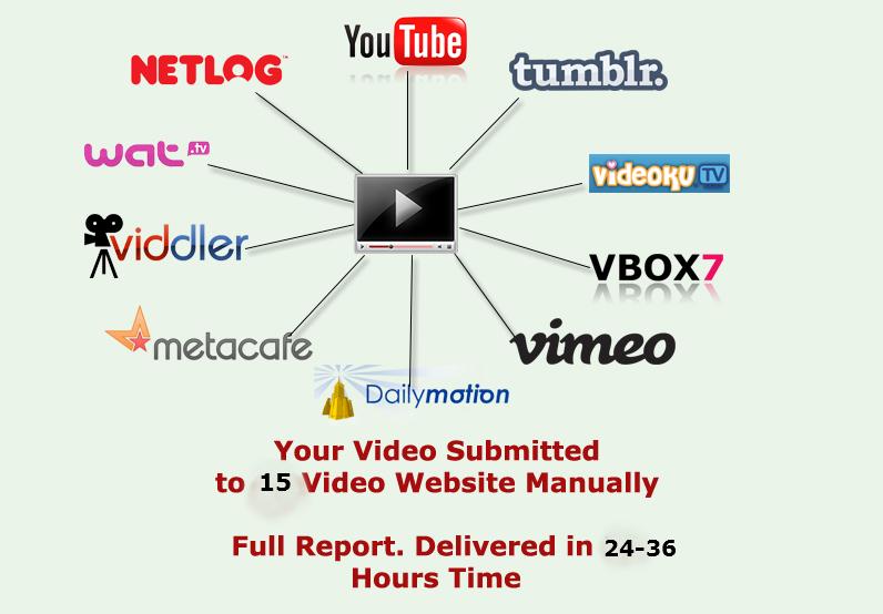 submit manually your video to 15 popular video submission site and get live link with huge traffic