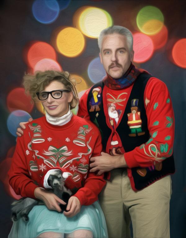 Draw cute couple or single cartoon in ugly Christmas sweater