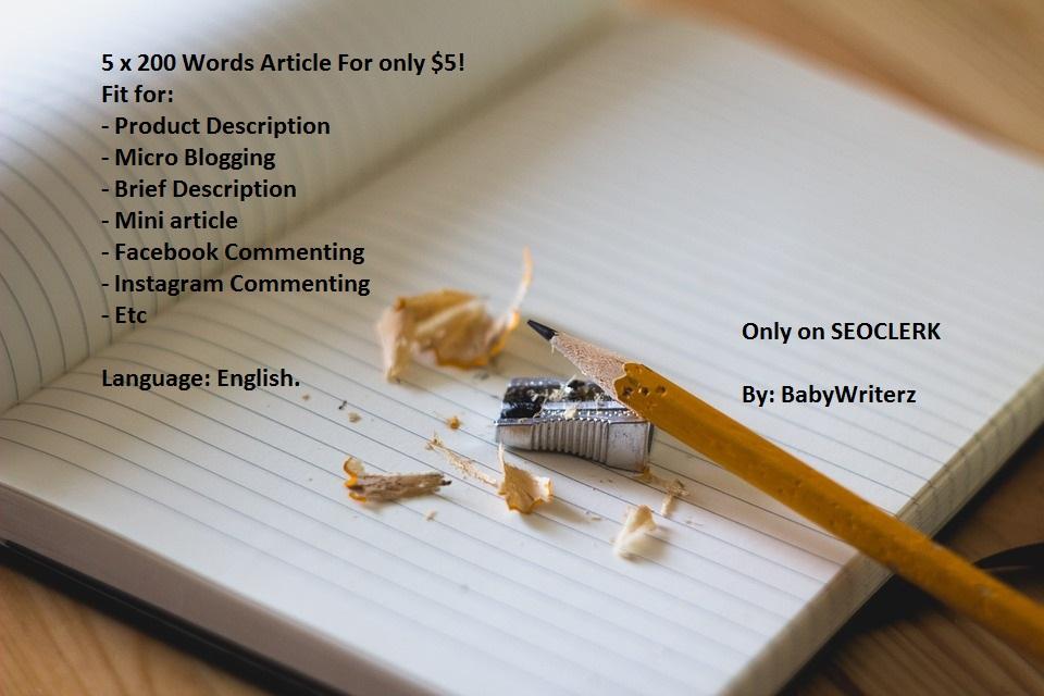 5 x 200 Words Article Unique Fresh High Quality